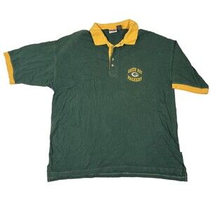 Vintage 90s Greenbay Packers The Edge Polo 1997 Green‎ with Yellow collar.